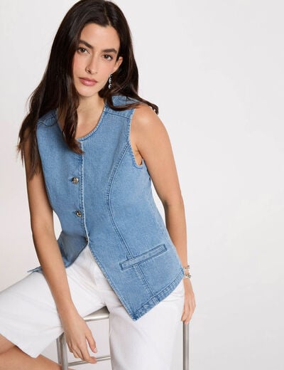 C&aacute;rdigan vaquero sin mangas denim doble stone mujer
