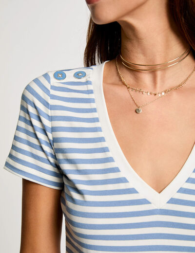 Camiseta manga corta rayas blanco mujer