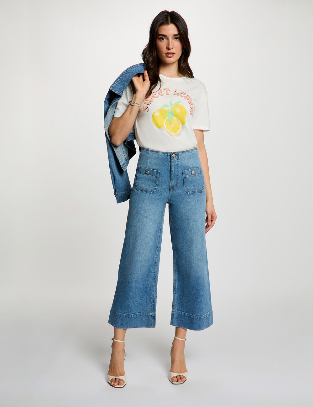 Camiseta estampada cuello redondo blanco mujer