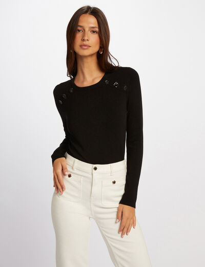 Jersey manga larga con botones negro mujer
