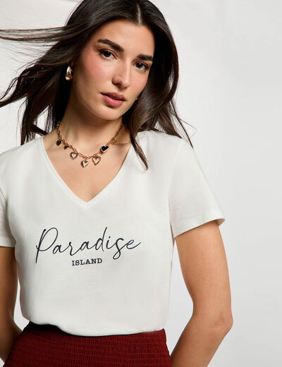 Camiseta cuello v manga corta blanco mujer