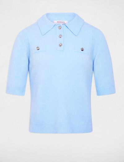 Jersey ajustado con cuello vuelto azul claro mujer