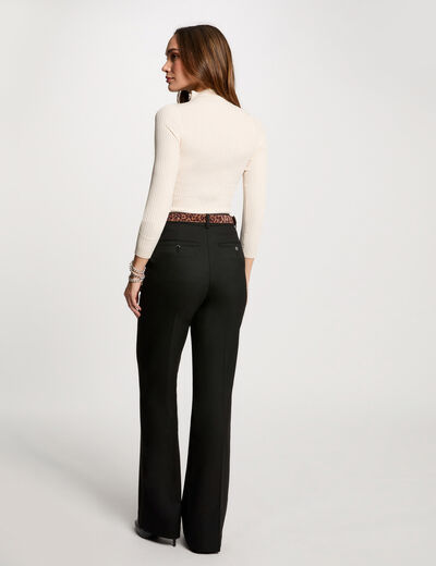 Jersey acanalado cuello alto marfil mujer