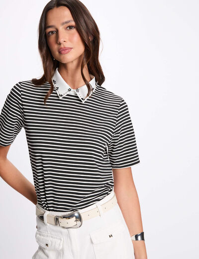 Camiseta manga corta rayas blanco mujer