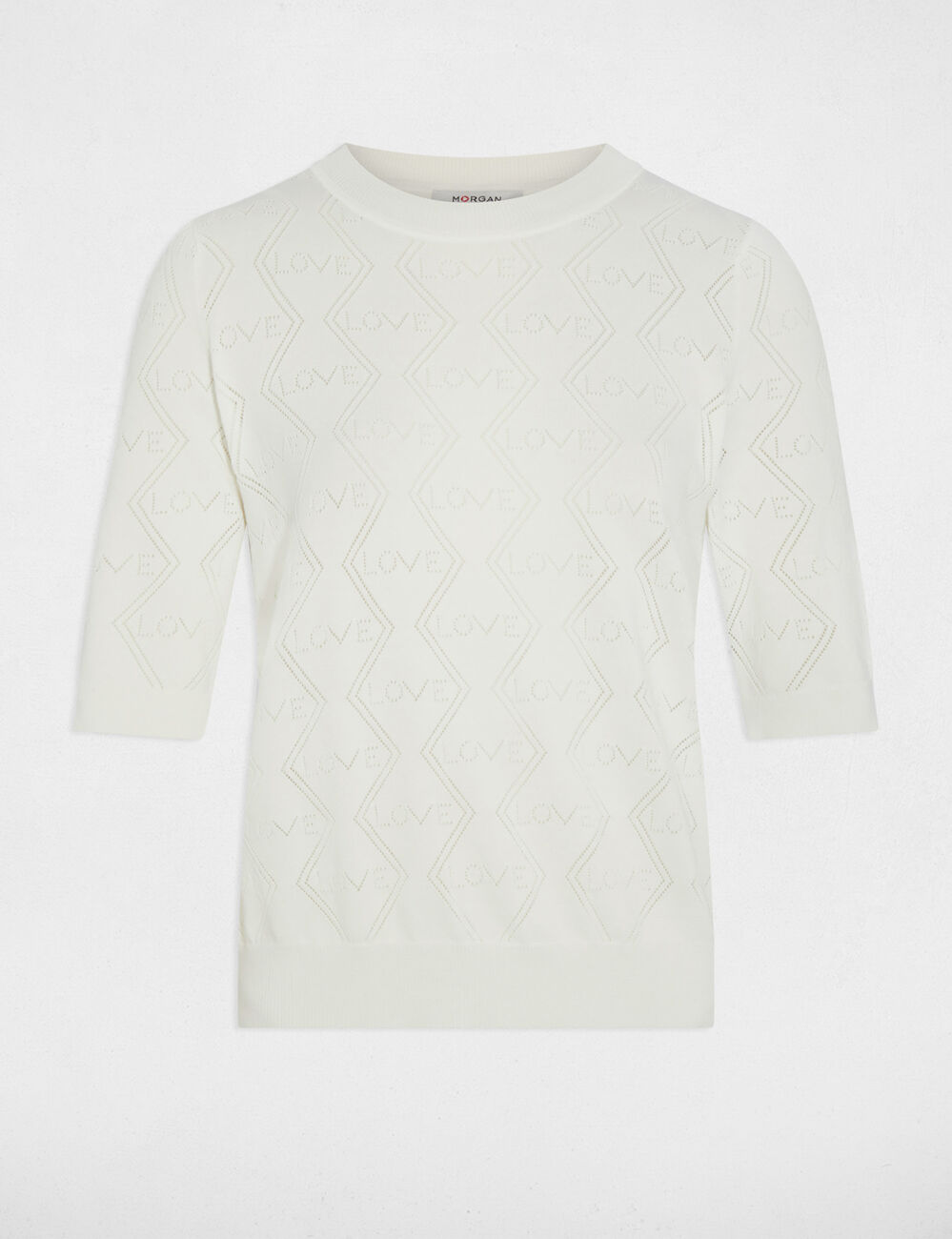 Jersey calado mangas 3/4 blanco mujer