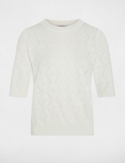 Jersey calado mangas 3/4 blanco mujer