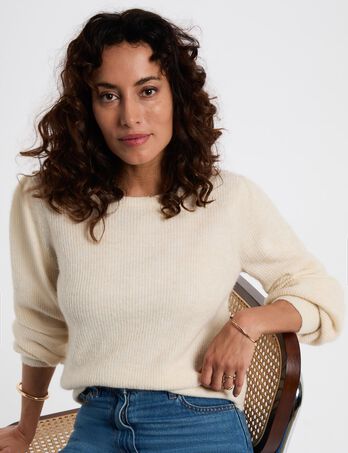 Jersey corto ajustado marfil mujer