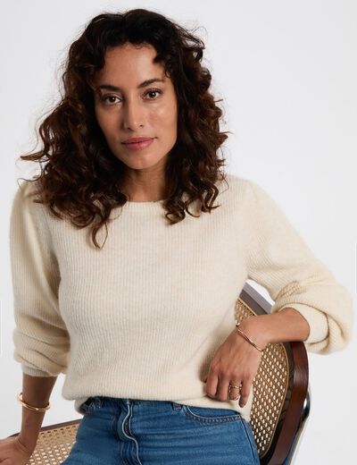 Jersey corto ajustado marfil mujer