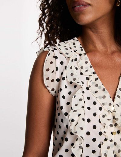 Camisa cuello v mangas cortas marfil mujer