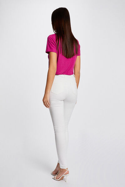 Pantalón skinny con botones crudo mujer