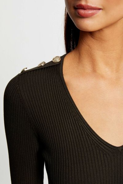 Jersey manga larga con botones verde oscuro mujer