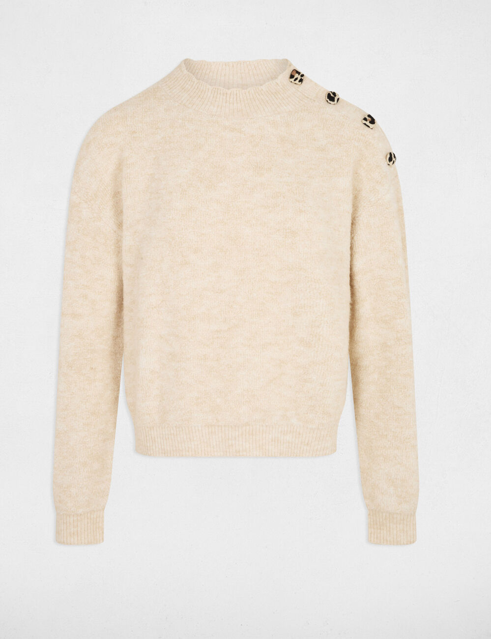 Jersey corto cuello fantas&iacute;a beige mujer
