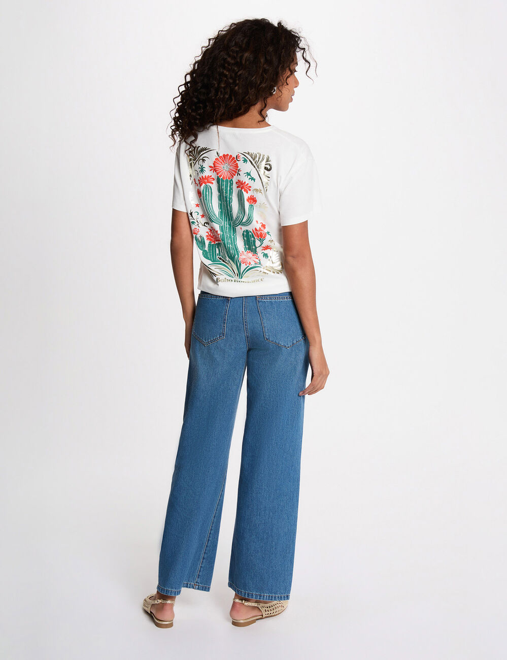 Camiseta estampada cuello redondo blanco mujer