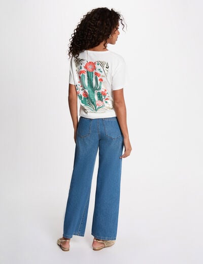 Camiseta estampada cuello redondo blanco mujer