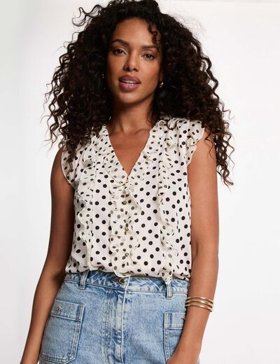 Camisa cuello v mangas cortas marfil mujer