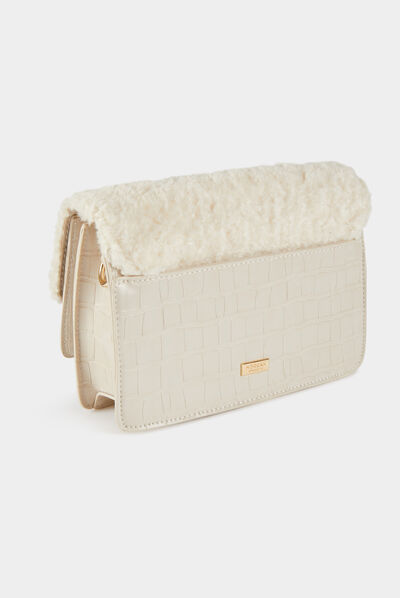 Bolso con solapa pelo de imitación beige mujer