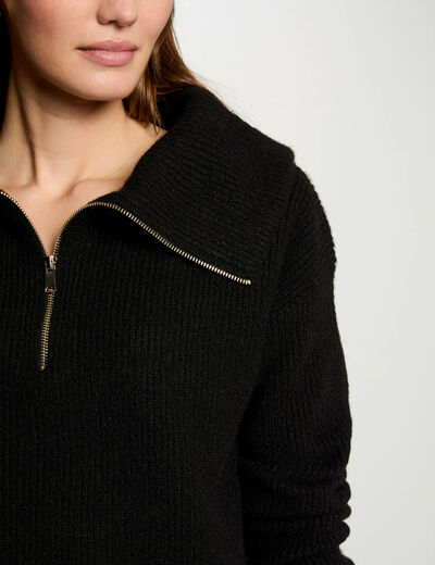 Jersey cuello con cremallera negro mujer