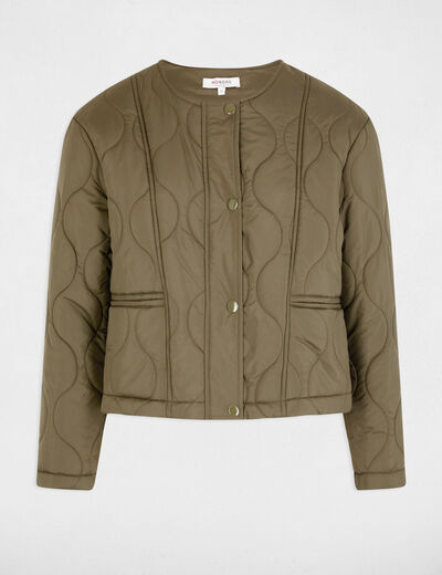 Chaqueta de plumón corta verde caqui mujer