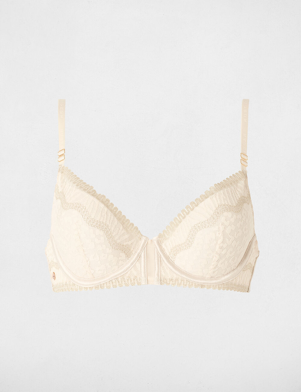 Sujetador de encaje con tirantes finos beige mujer