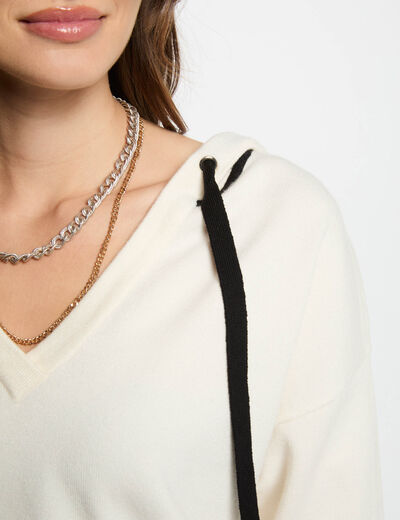 Jersey escote en V y capucha blanco mujer