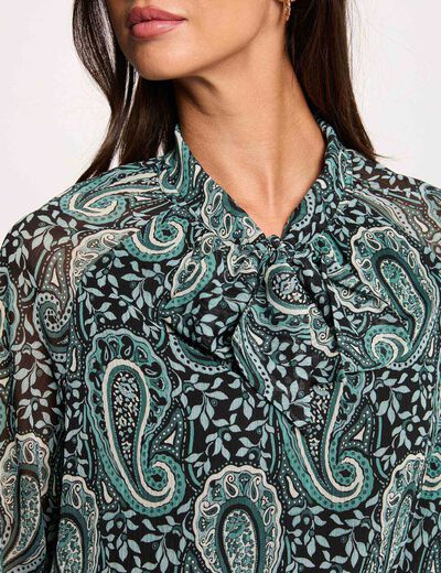 Vestido corto con cuello lavalli&egrave;re multicolor mujer