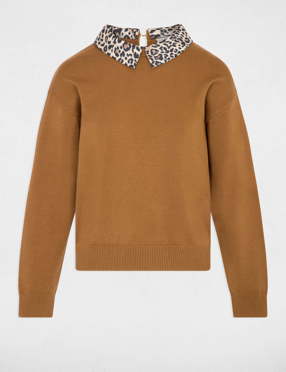 Jersey con cuello de leopardo c&aacute;mel mujer