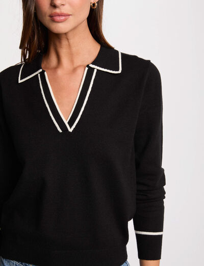 Jersey cuello polo negro mujer