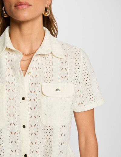 Camisa manga corta marfil mujer