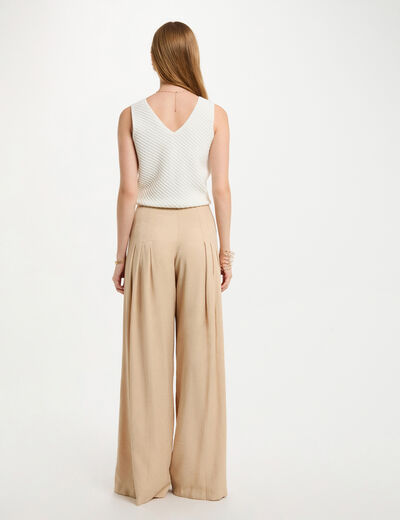 Pantalón pernera ancha pinzas creme mujer