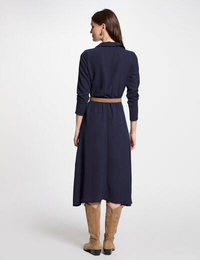 Vestido midi recto holgado azul marino mujer