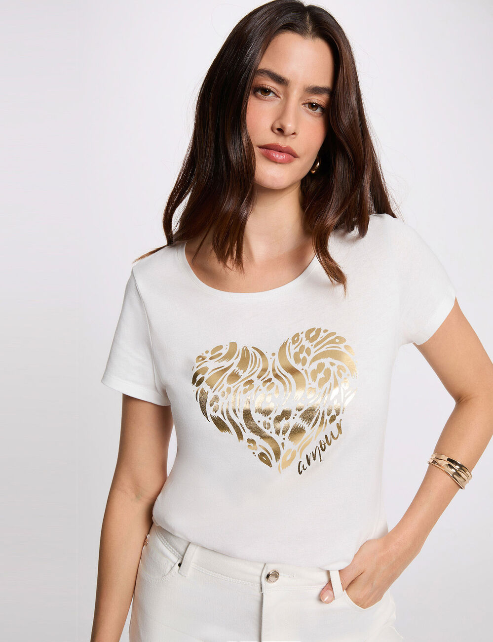 Camiseta de manga corta blanco mujer