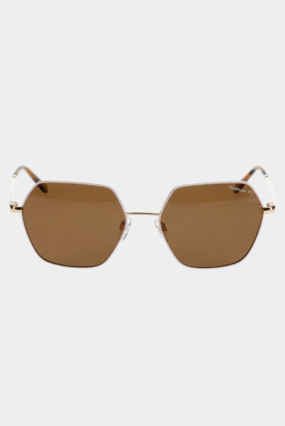 Gafas de sol hexagonales beige mujer