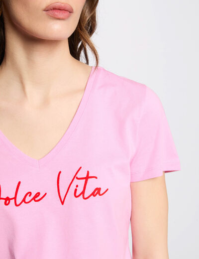 Camiseta con mensaje rosa mujer