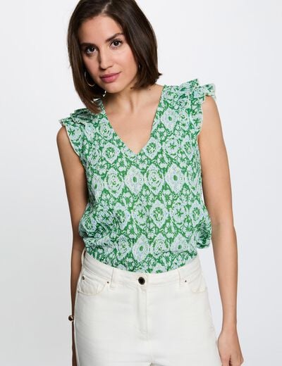 Top de cuello v y mangas cortas multicolor mujer
