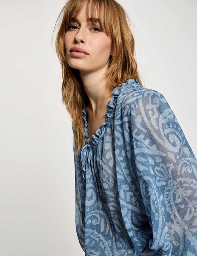 Top de mangas abullonadas multicolor mujer