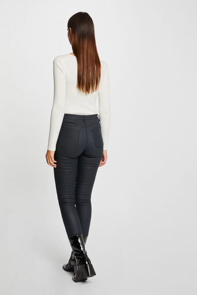 Pantalón skinny mojado con cremallera marino mujer