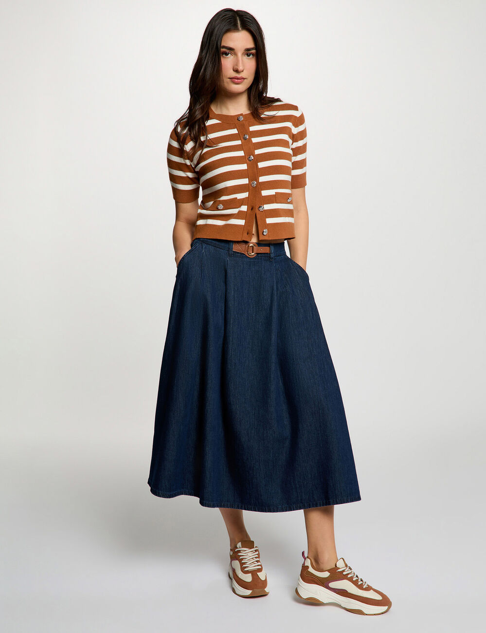 Falda larga evas&eacute; denim crudo mujer