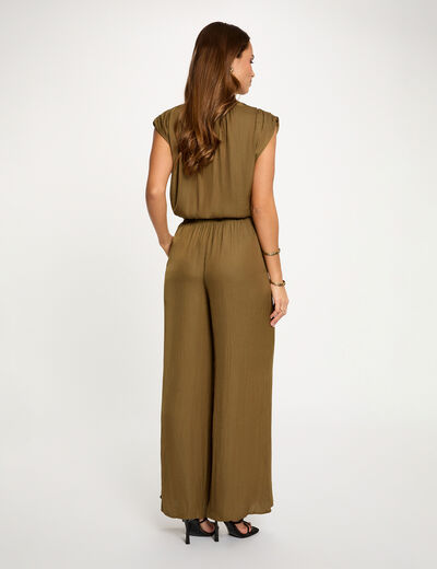 Pantal&oacute;n ancho fluido verde caqui mujer