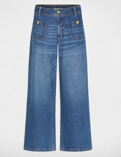Jeans ancho de tiro alto denim stone mujer