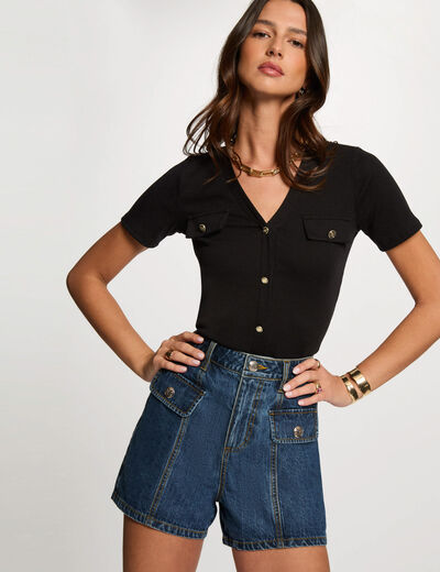 Camiseta manga corta negro mujer