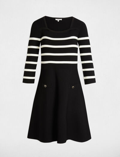 Vestido punto evasé con rayas negro mujer
