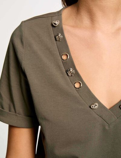 Camiseta manga corta verde caqui mujer