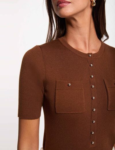 Jersey cuello redondo mangas cortas marr&oacute;n chocolate mujer