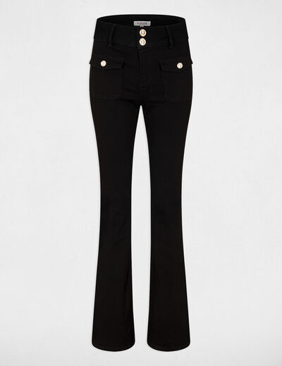 Vaquero boot-cut con bolsillos de solapa negro mujer