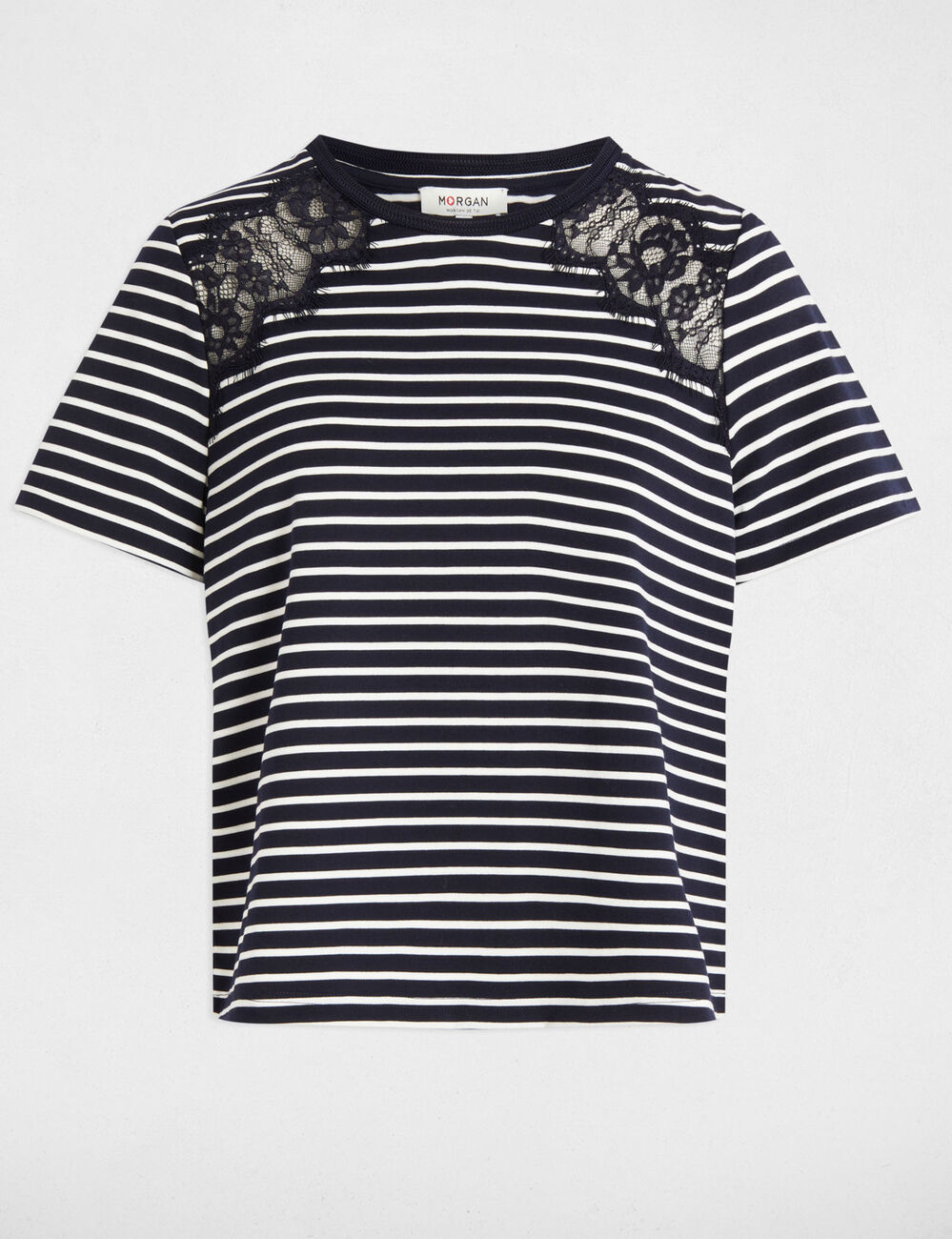 Camiseta manga corta y rayas azul marino mujer