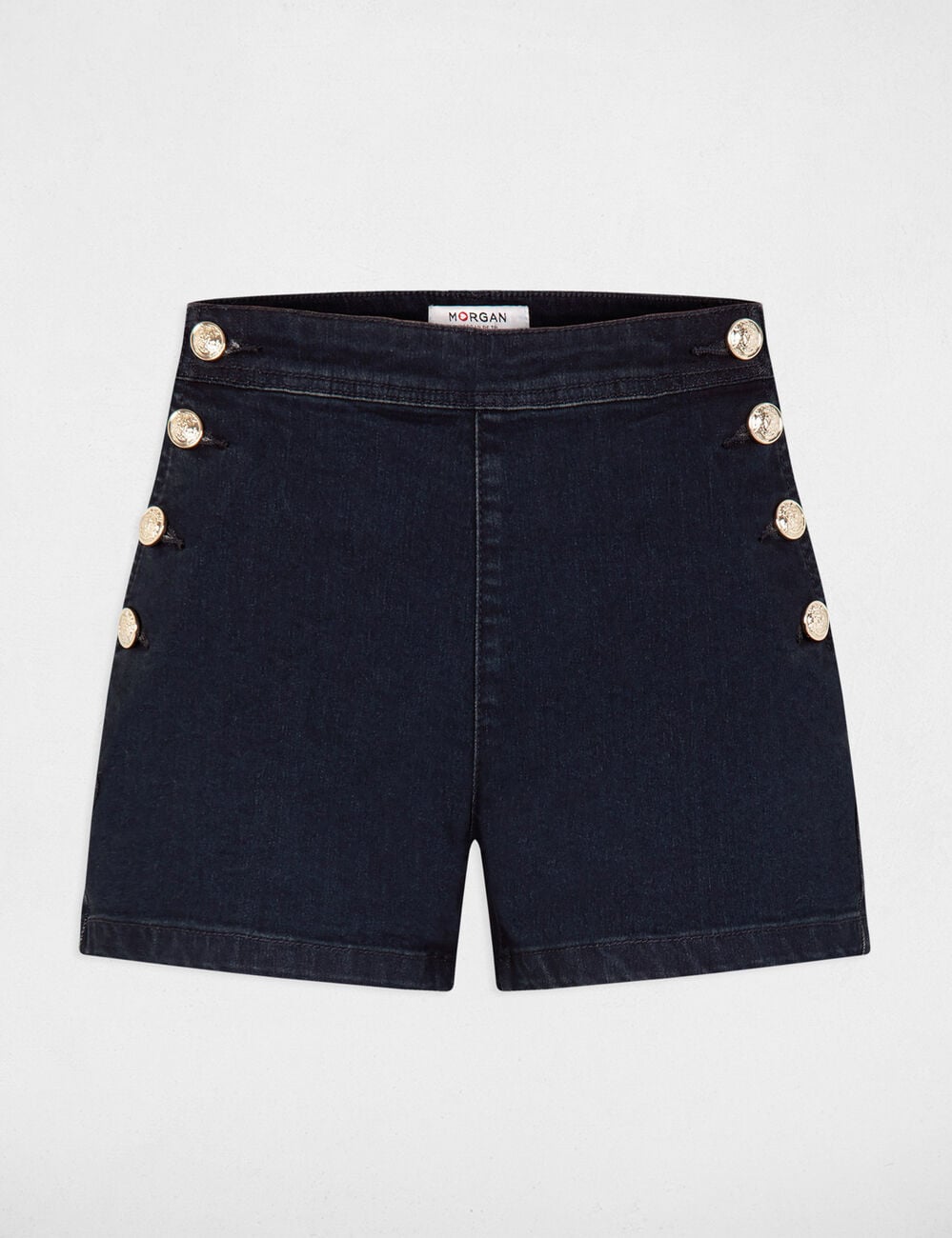 Pantal&oacute;n corto slim con botones denim crudo mujer