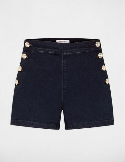 Pantal&oacute;n corto slim con botones denim crudo mujer