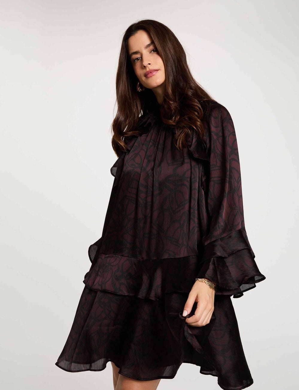 Vestido corto con cuello alto multicolor mujer