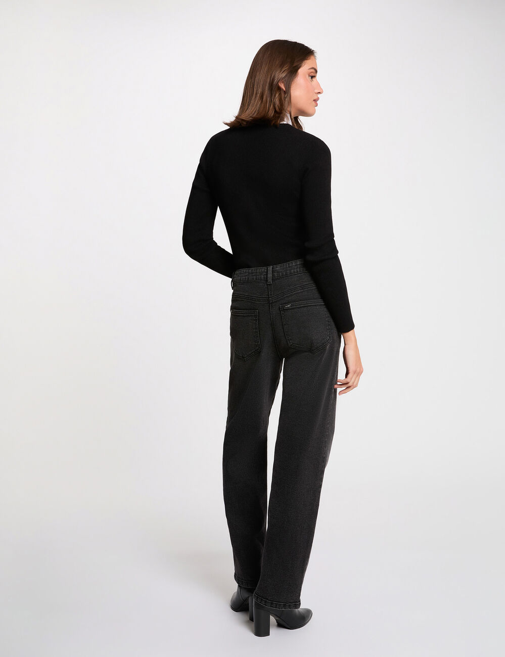 Jersey 2 en 1 con cuello vuelto negro mujer