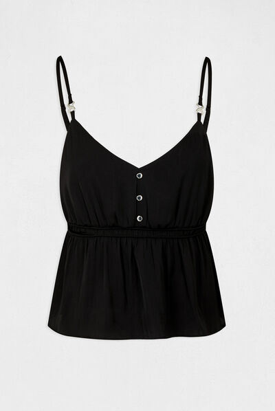 Blusa con tirantes finos y adorno negro mujer